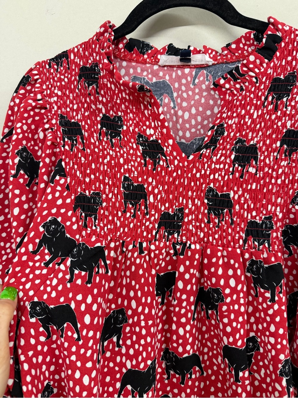 Red Printed Peasant Blouse with Black Dog print - Picture 4 of 6